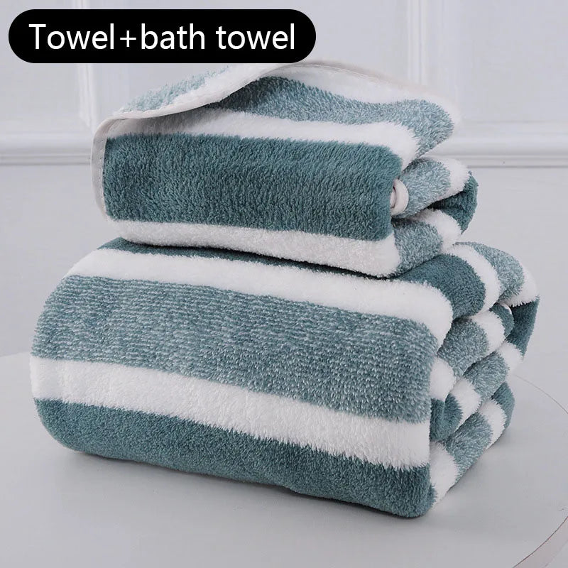 SHFY Coral Velvet Stripe Towel Set Absorbent Bath Hair Towels
