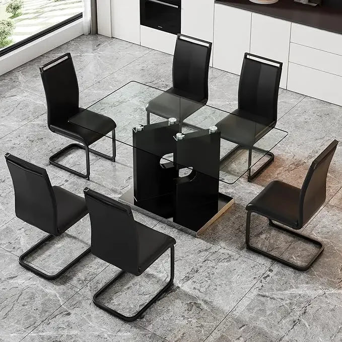 7 Piece Dining Set With Tempered Glass Table And Chairs
