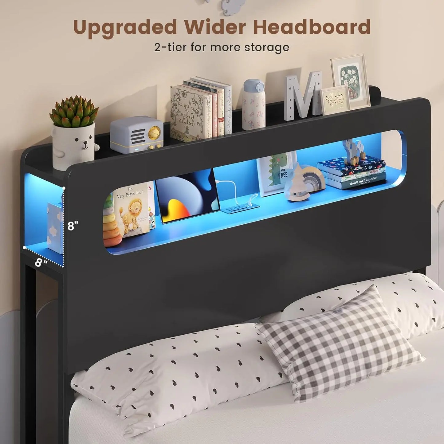 Twin Storage Bed Frame With 6 Drawers LED Headboard Outlets