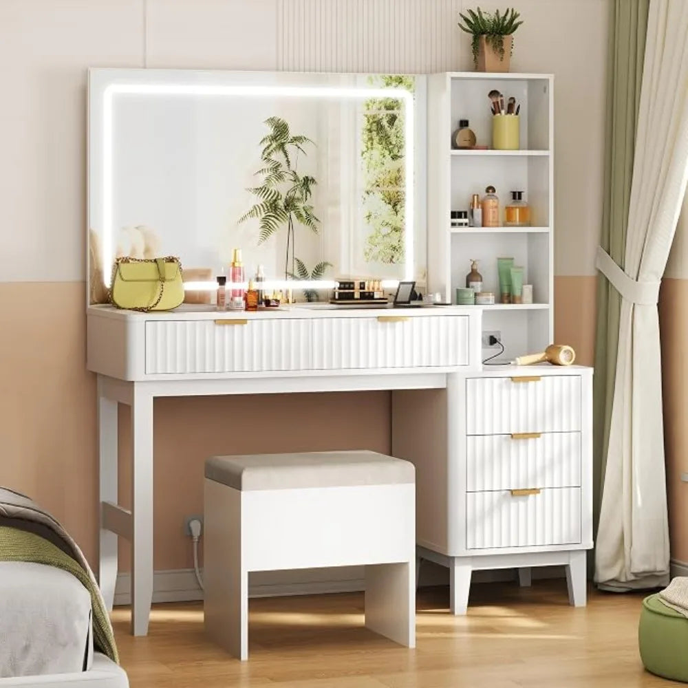 Vanity Table With LED Mirror Glass Top And Charging Station