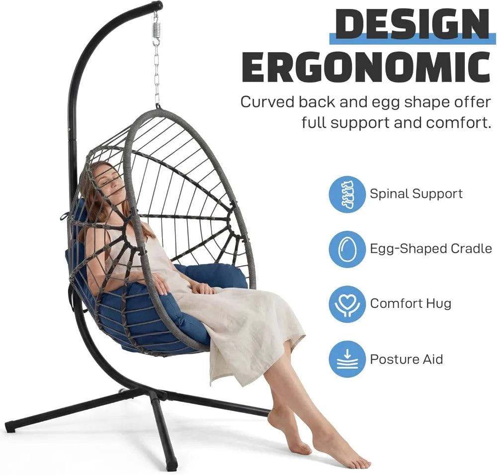 Hanging Egg Chair With Stand 350 Lb Capacity PE Rattan