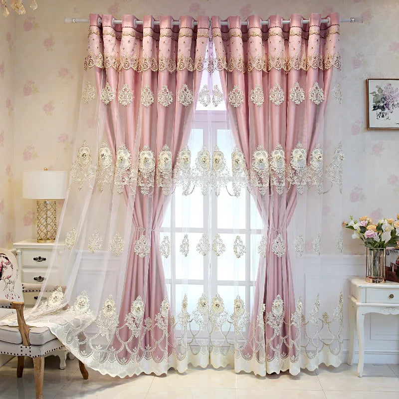 Elegant Double Layer Blackout Curtains With 3D Embroidery