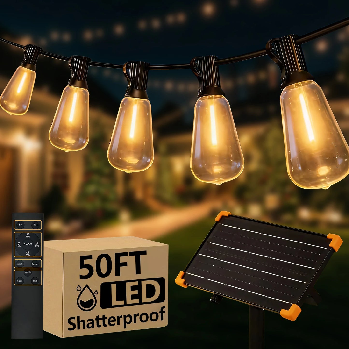 Solar String Lights With Remote Outdoor Patio Waterproof