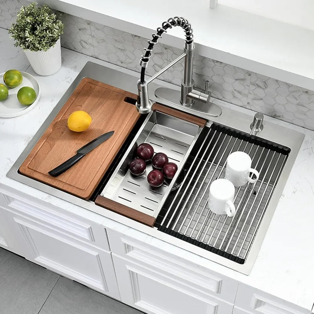 Stainless Steel Drop In Kitchen Sink With Faucet Combo