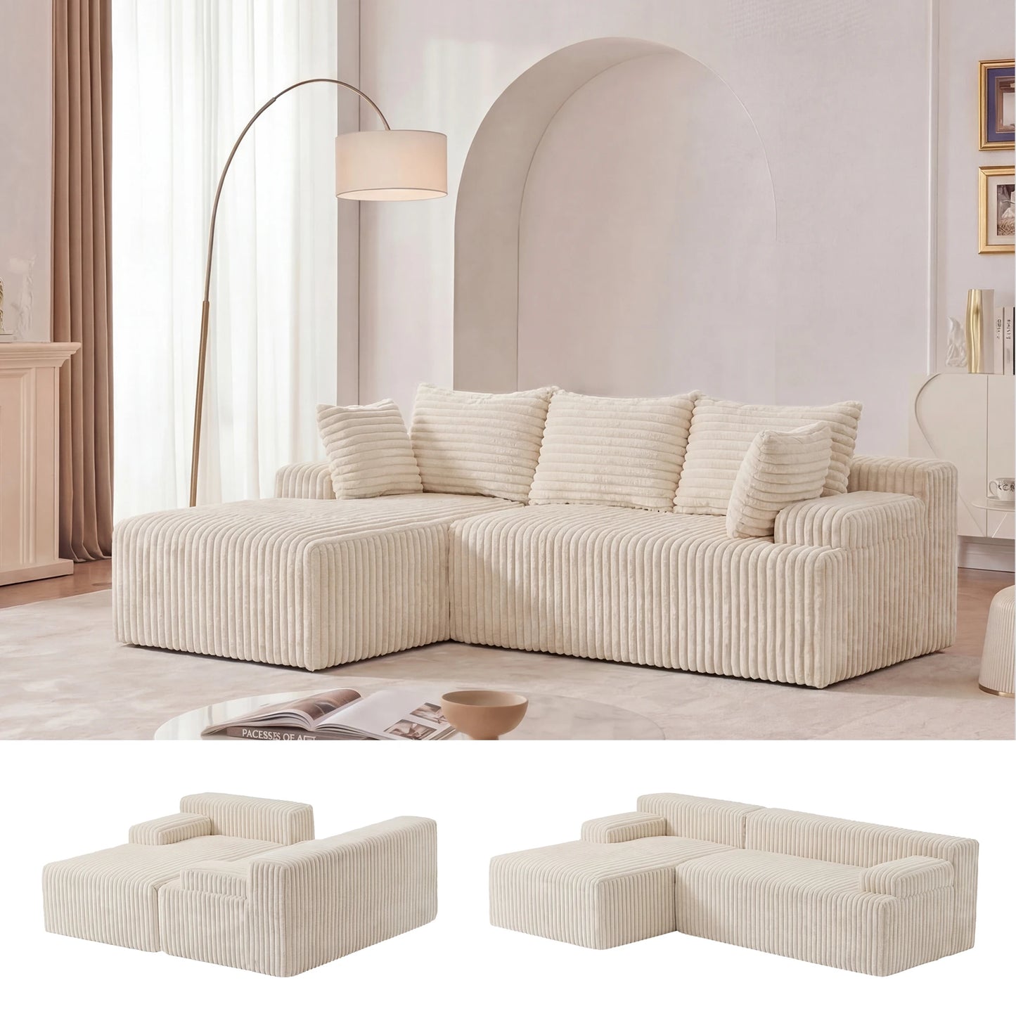 Redlife L Shape Corduroy Sectional Sofa Cloud Like Couch