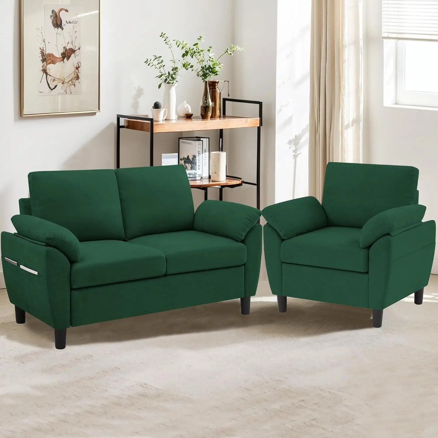 Two-Piece Linen Sectional Loveseat And Chair Set For Living Room
