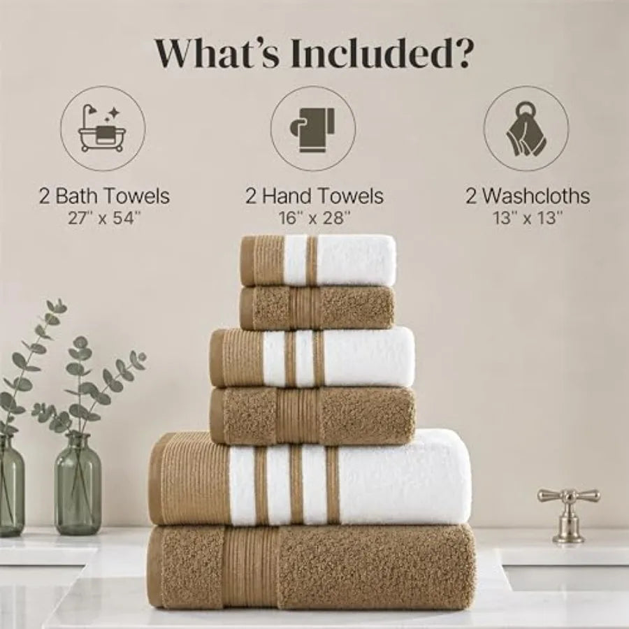 6-Piece Bath Towel Set 100 Percent Cotton Ultra Absorbent