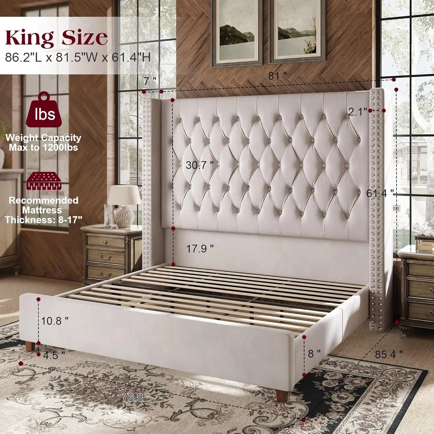 Velvet Platform Bed Frame With Tufted Headboard No Box Spring