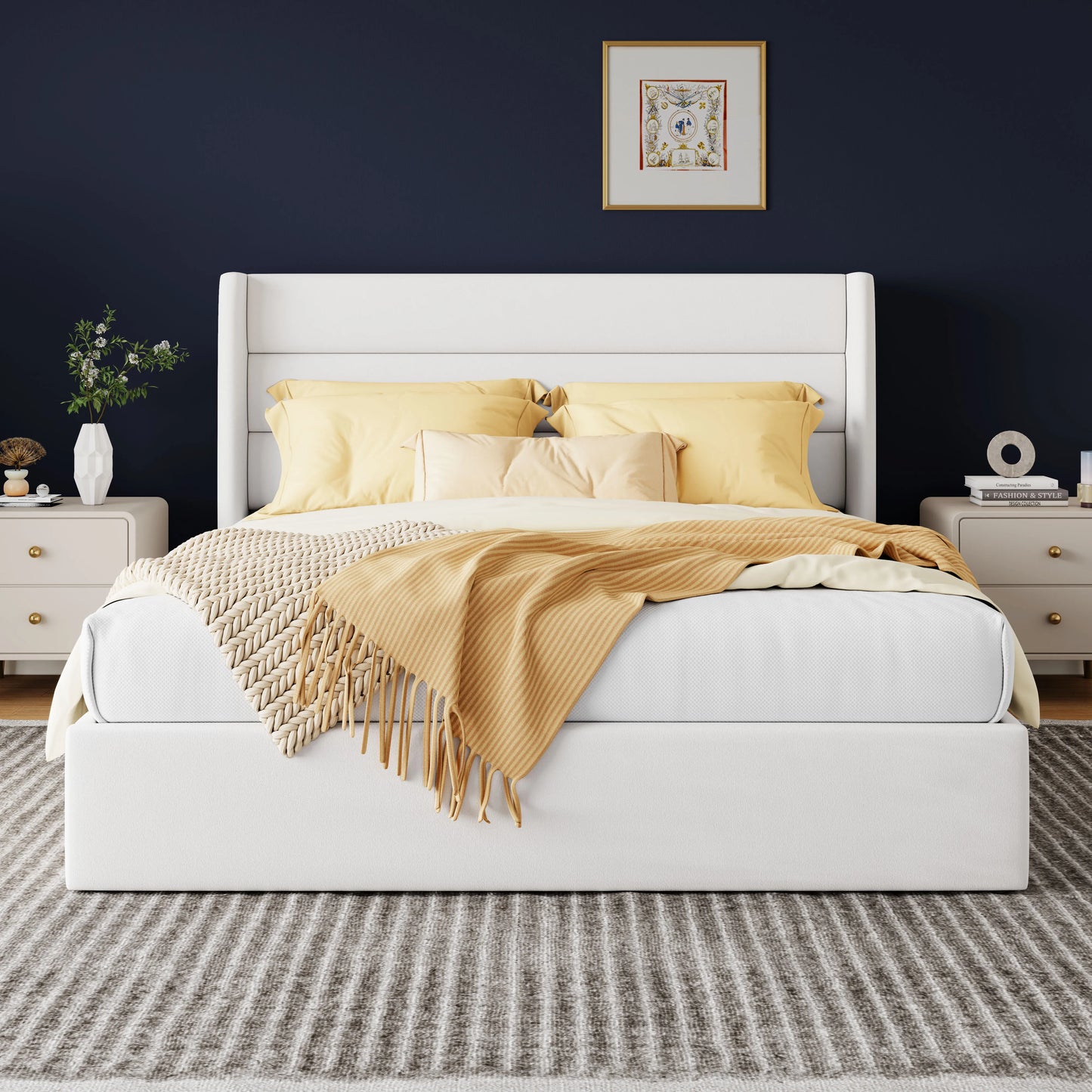 Allewie Lift Up Storage Bed With Wingback Headboard And Hydraulic System