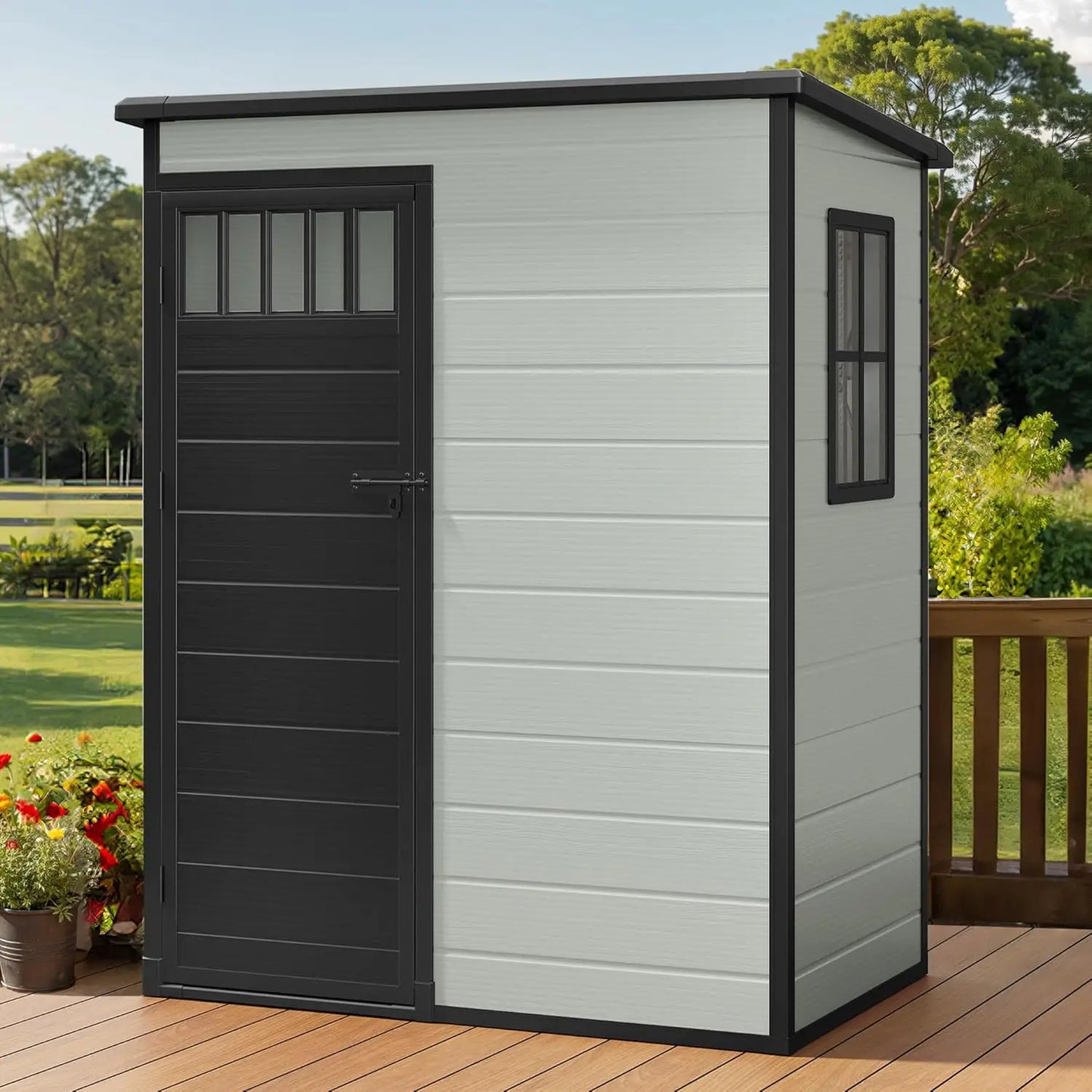 Outdoor Storage Shed With Fence Style And Side Windows Lockable Doors