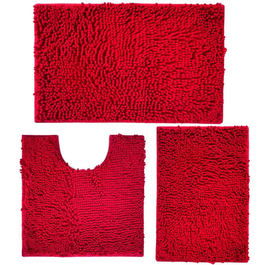 3 Piece Non Slip Chenille Bathroom Rug Set