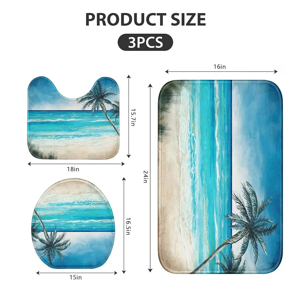 ZUIDID Summer Sea Bath Rug Three Piece Coconut Tree Mats