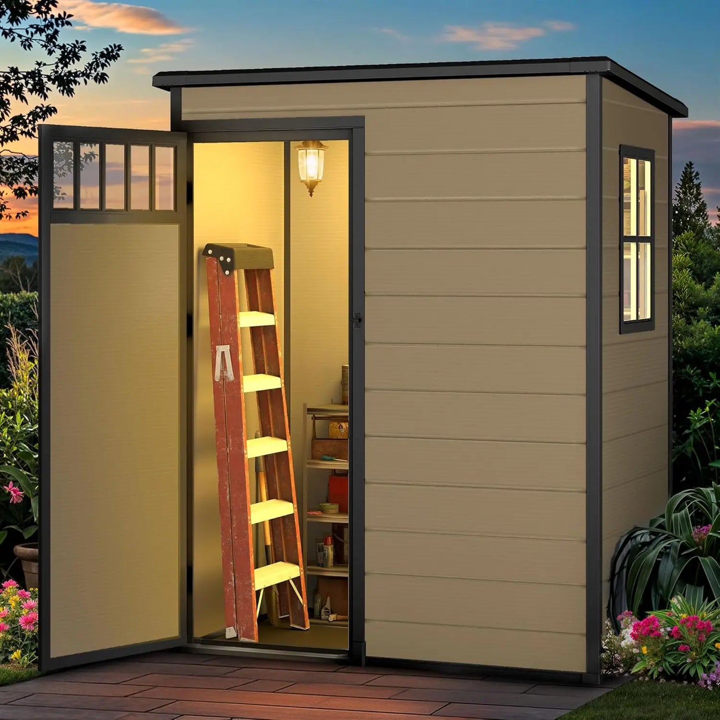 Outdoor Storage Shed With Fence Style And Side Windows Lockable Doors