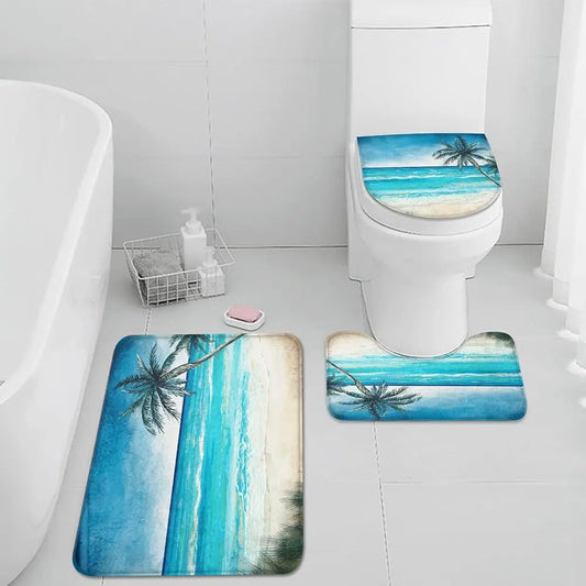 ZUIDID Summer Sea Bath Rug Three Piece Coconut Tree Mats