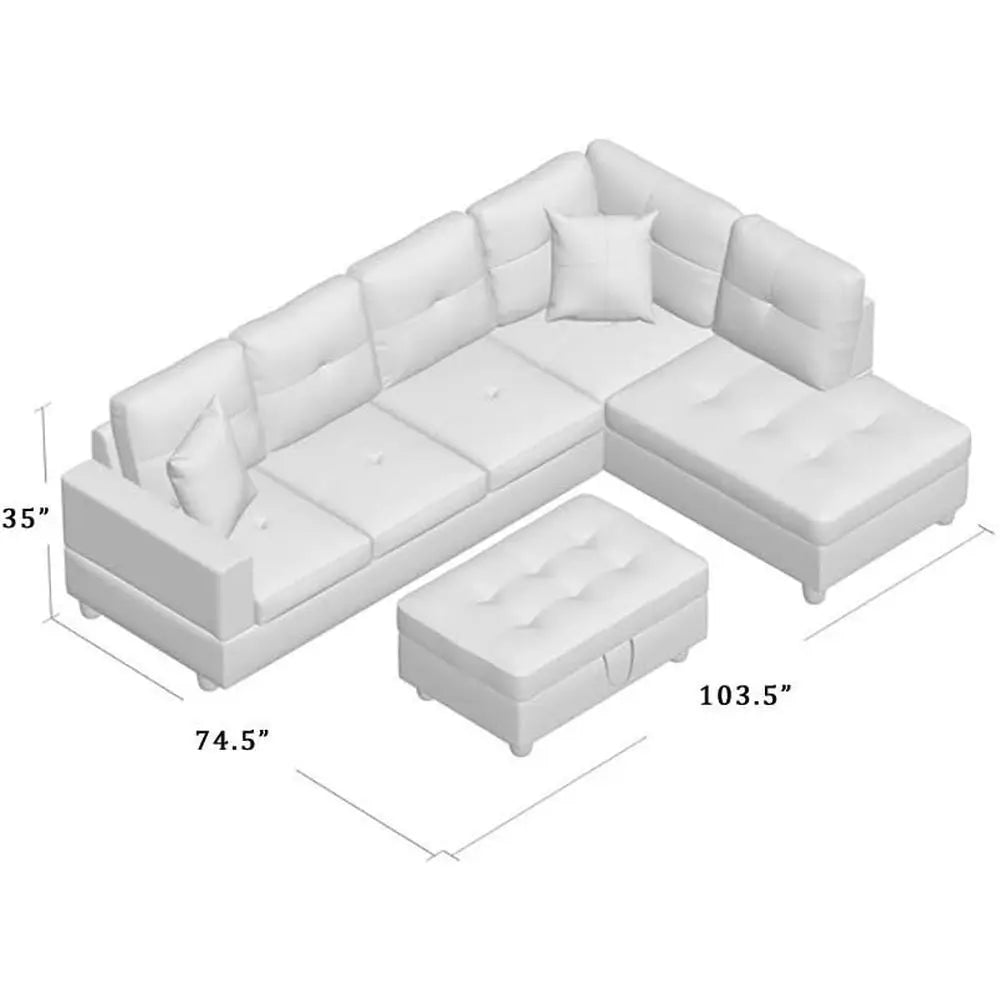 3-Piece L-Shape Sofa Set With Ottoman And Pillows