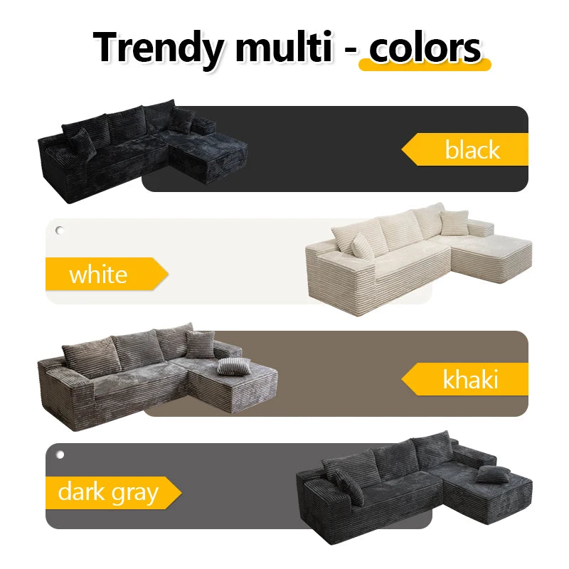 L Shaped Sofa Bed Convertible With Corduroy Fabric No Assembly