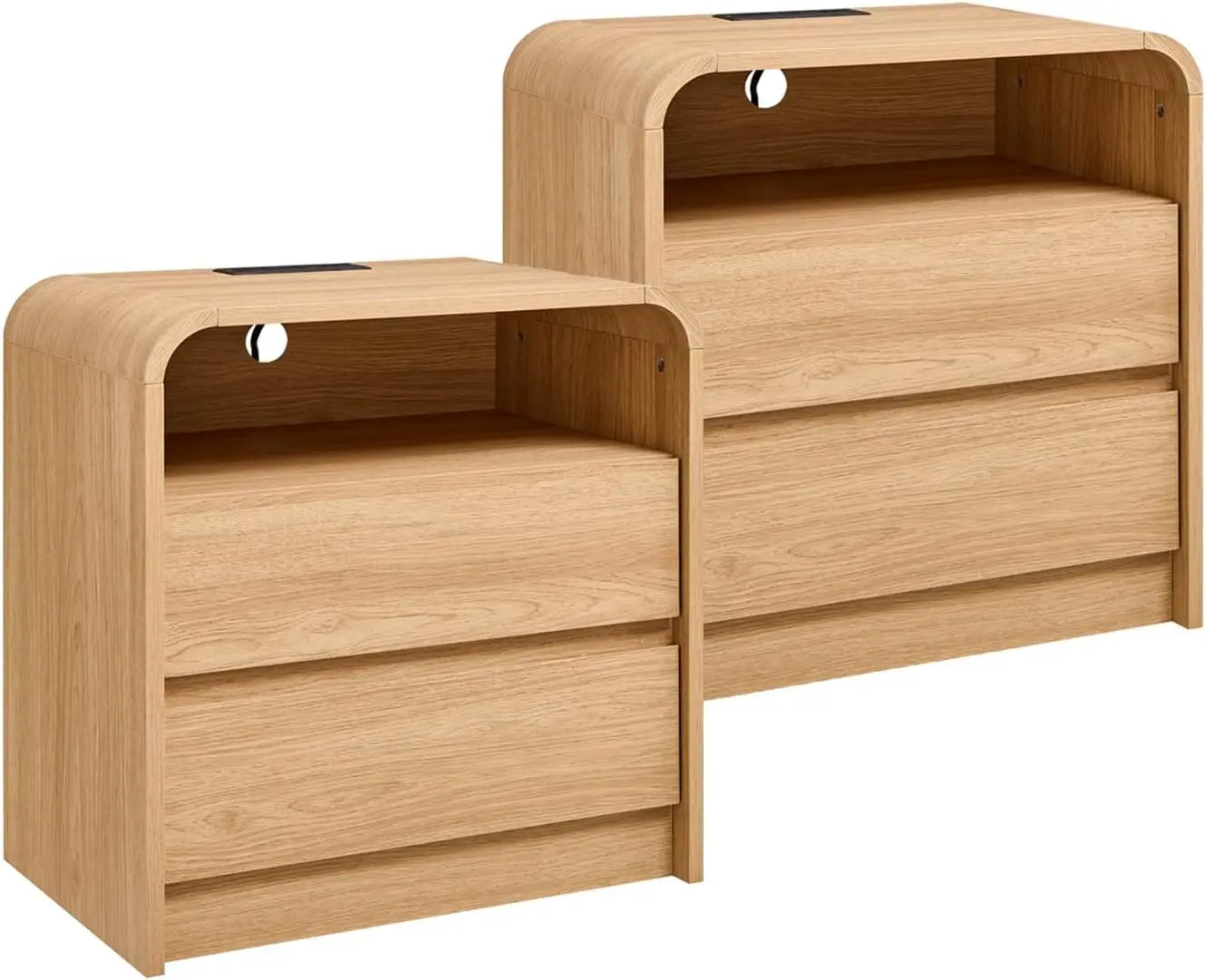 Modern Nightstands Set of 2 With Storage Drawers and Charging Station