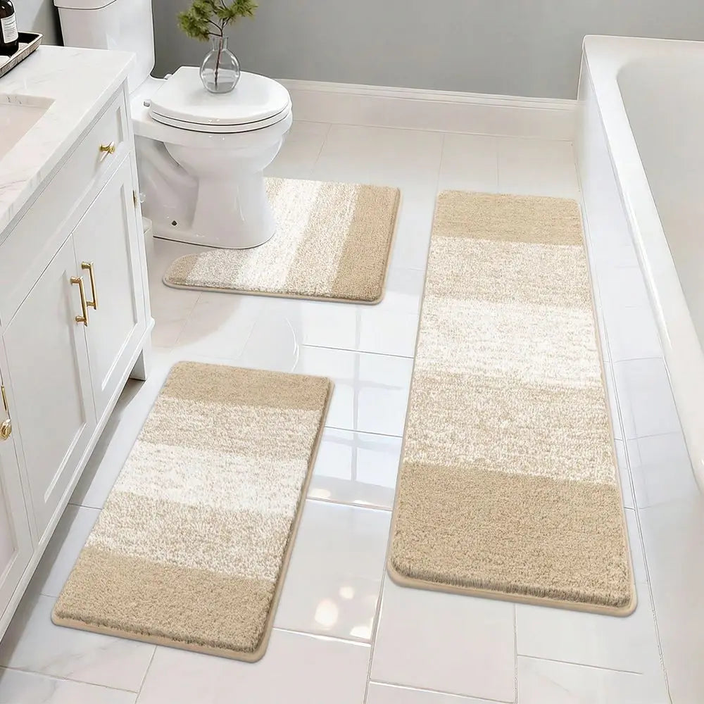 Three Piece Microfiber Absorbent Non Slip Bath Rug Set