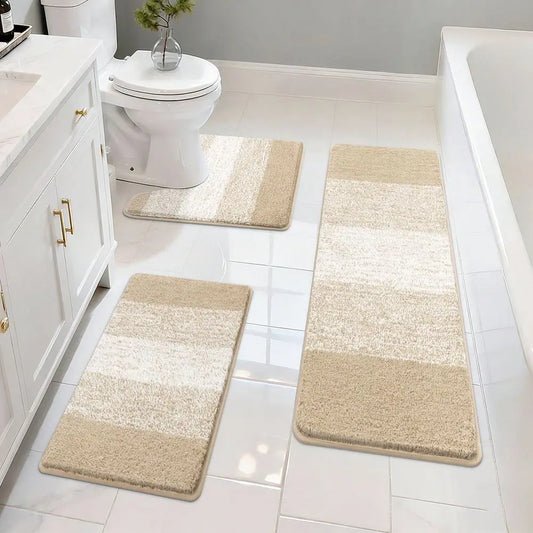 Three Piece Microfiber Absorbent Non Slip Bath Rug Set