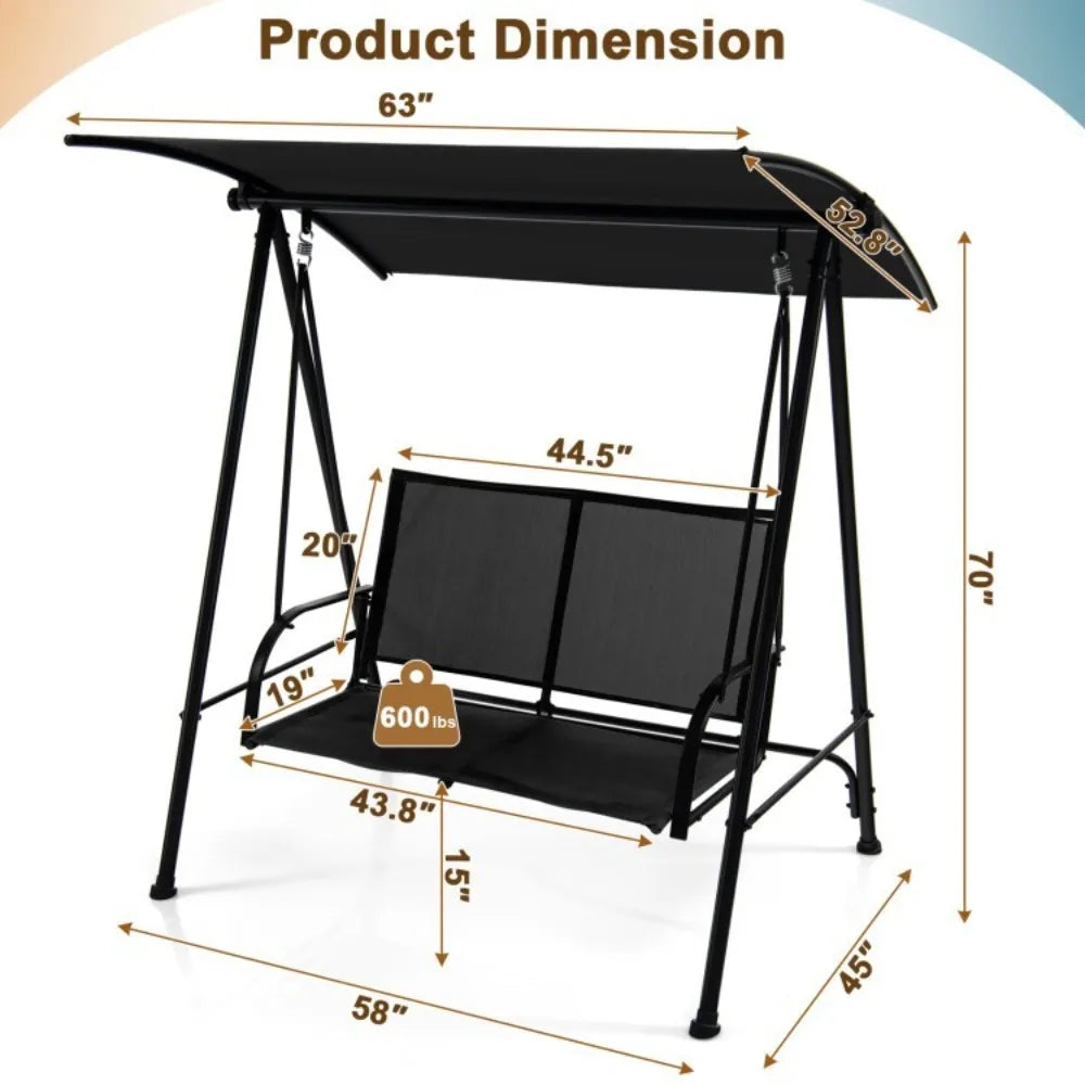 2-Seat Outdoor Patio Swing Chair With Fabric Seat And Frame