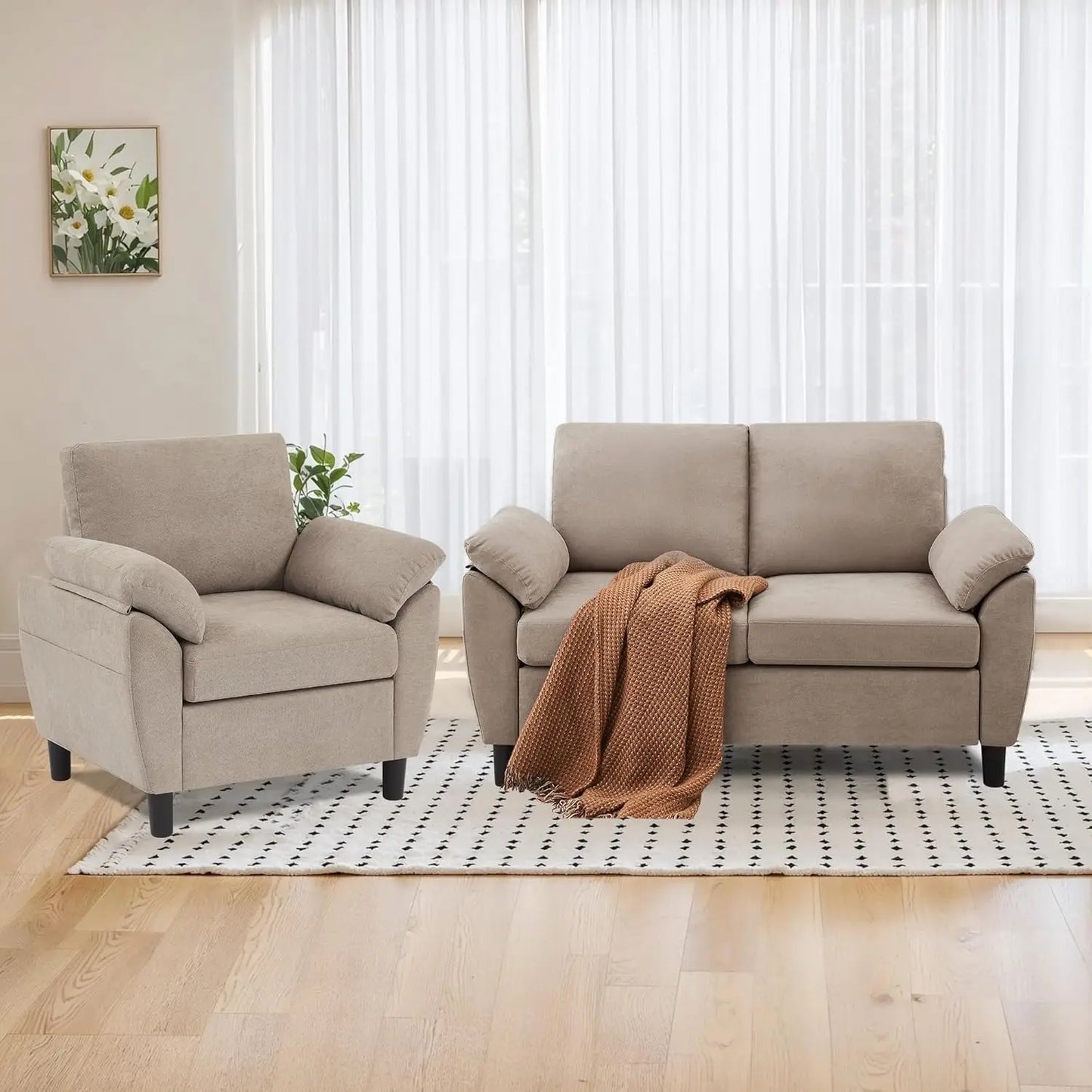 Two-Piece Linen Sectional Loveseat And Chair Set For Living Room