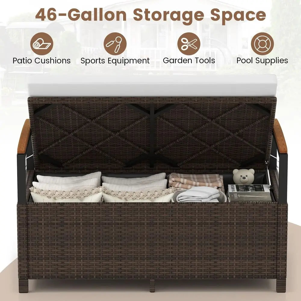 Wicker Outdoor Storage Bench With Hidden Seat Storage Box