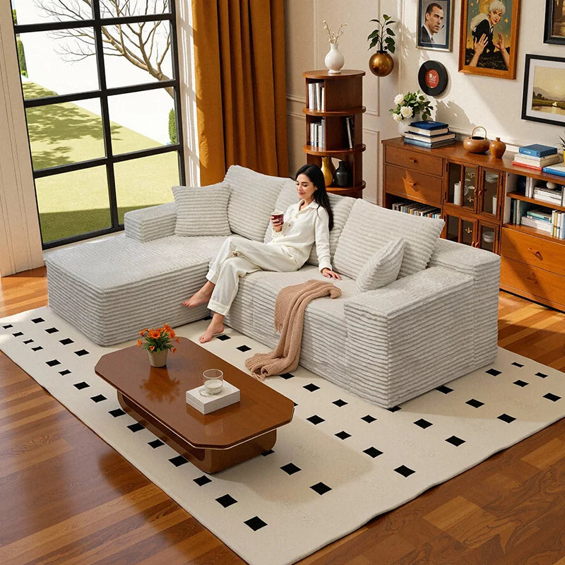 L Shaped Sofa Bed Convertible With Corduroy Fabric No Assembly