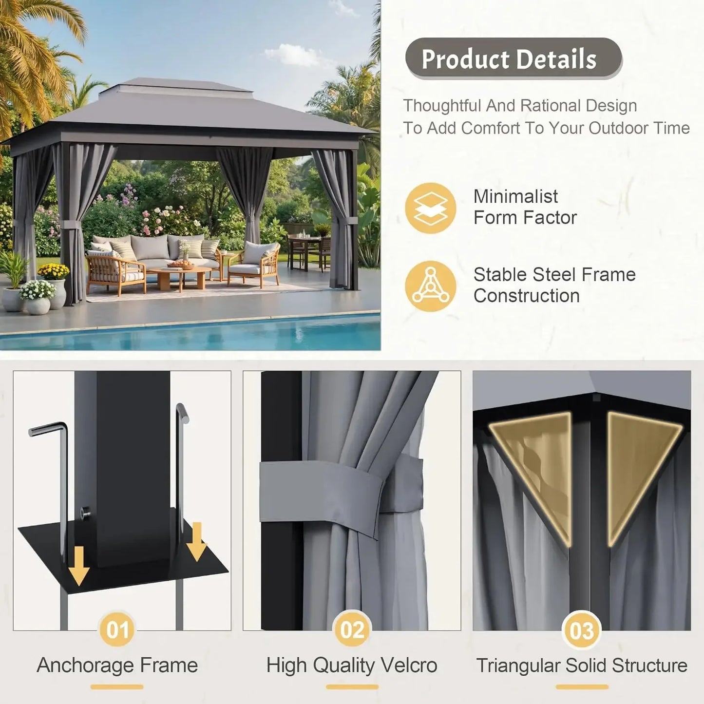 Outdoor Gazebo Canopy With Metal Frame Mosquito Net