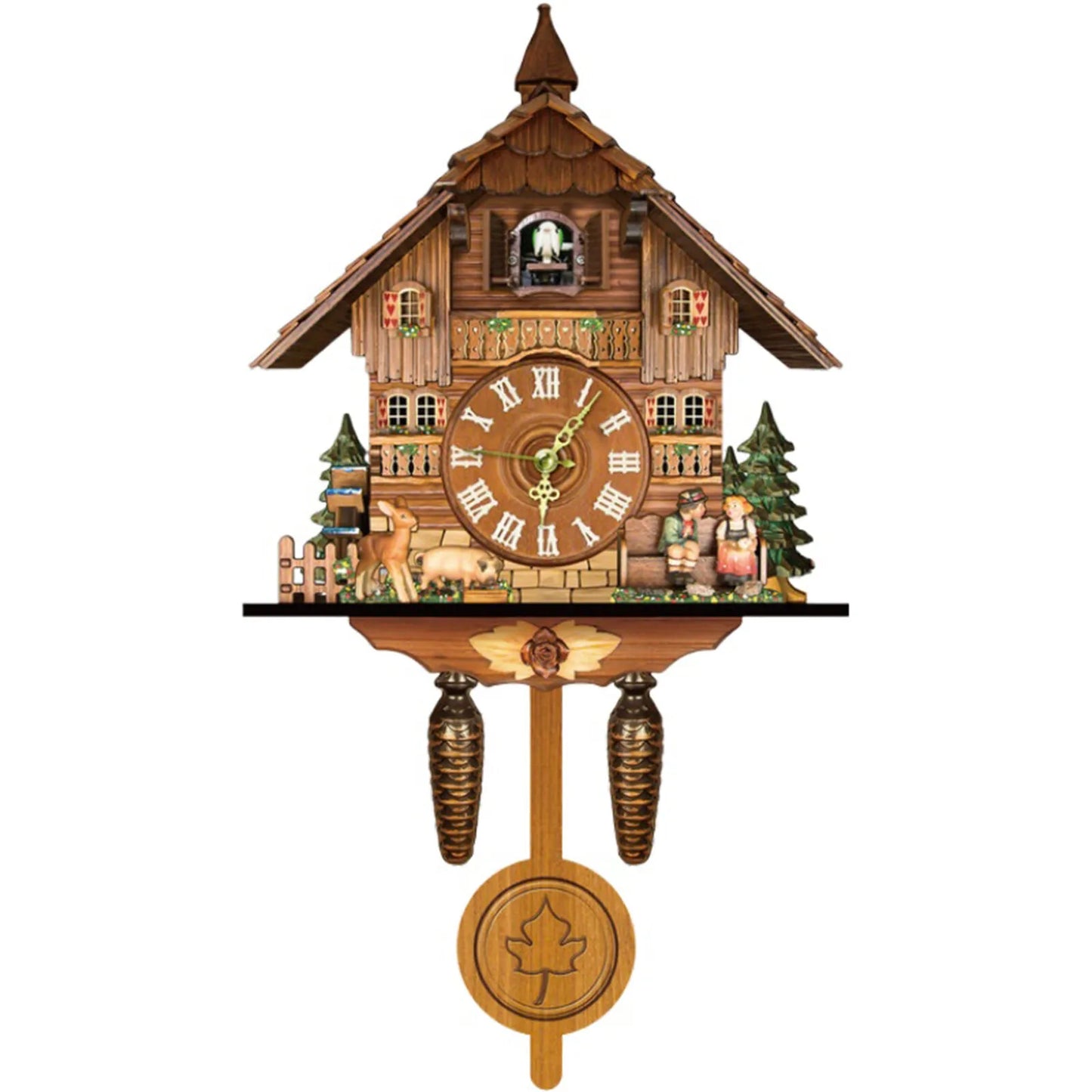 Traditional Cuckoo Wall Clock Chalet Forest House Wooden Quartz Pendulum