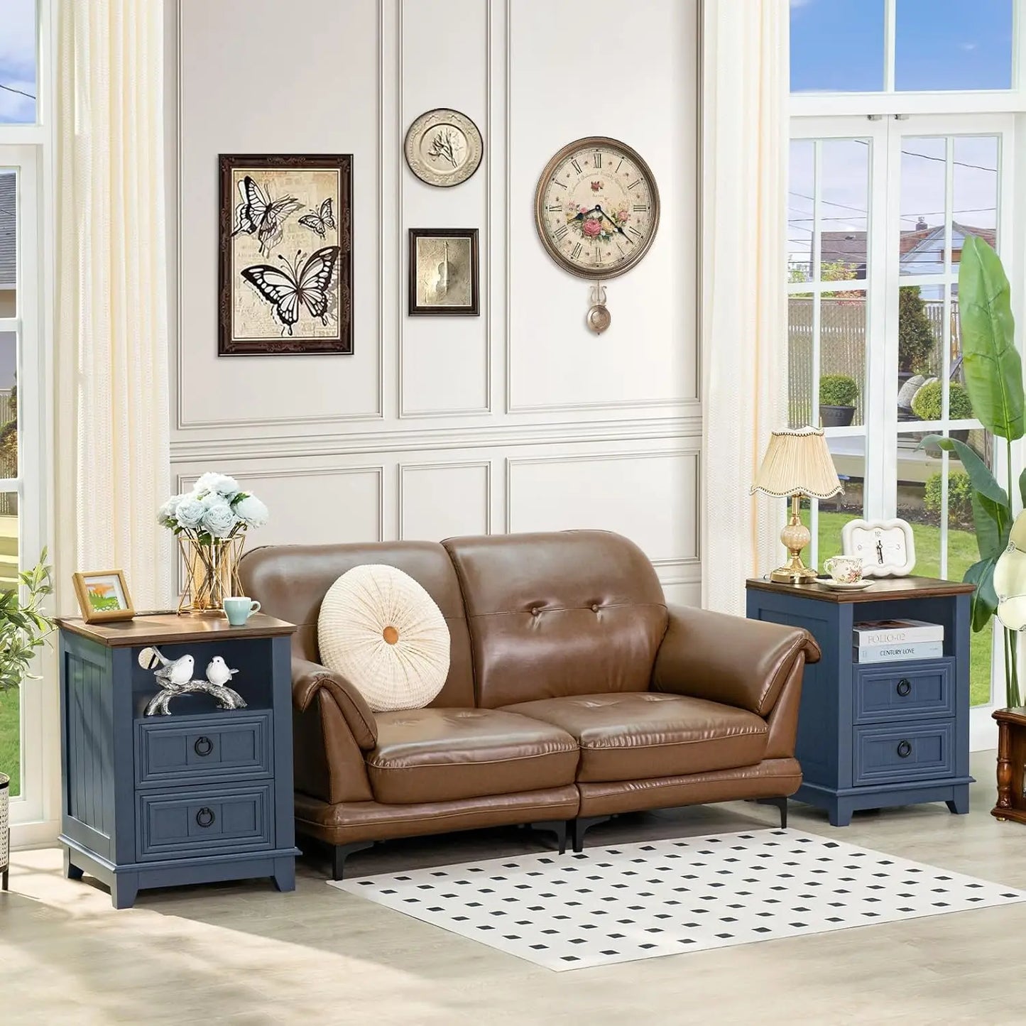 Farmhouse Night Stands Set 2 With Charging Station And Drawers