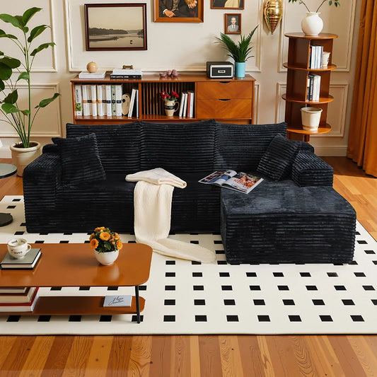 L Shaped Sofa Bed Convertible With Corduroy Fabric No Assembly
