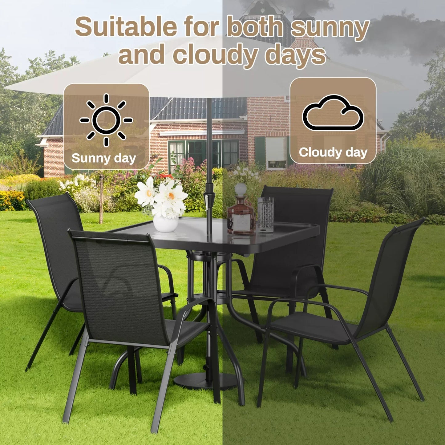 Patio Dining Set 5 Pieces All Weather Stackable Chairs