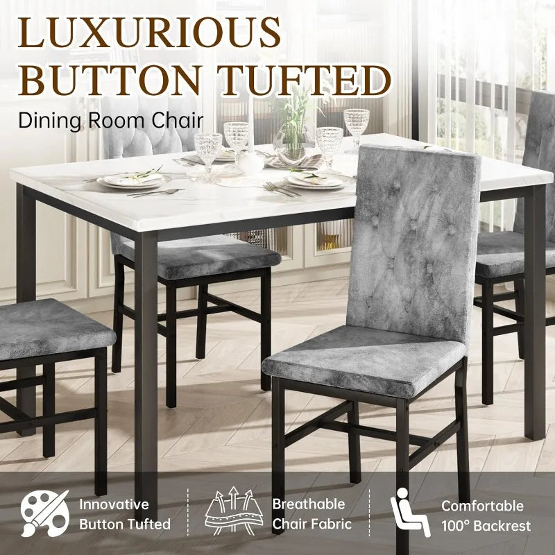Hooseng Faux Marble Dining Table Set For 4 Tufted Chairs