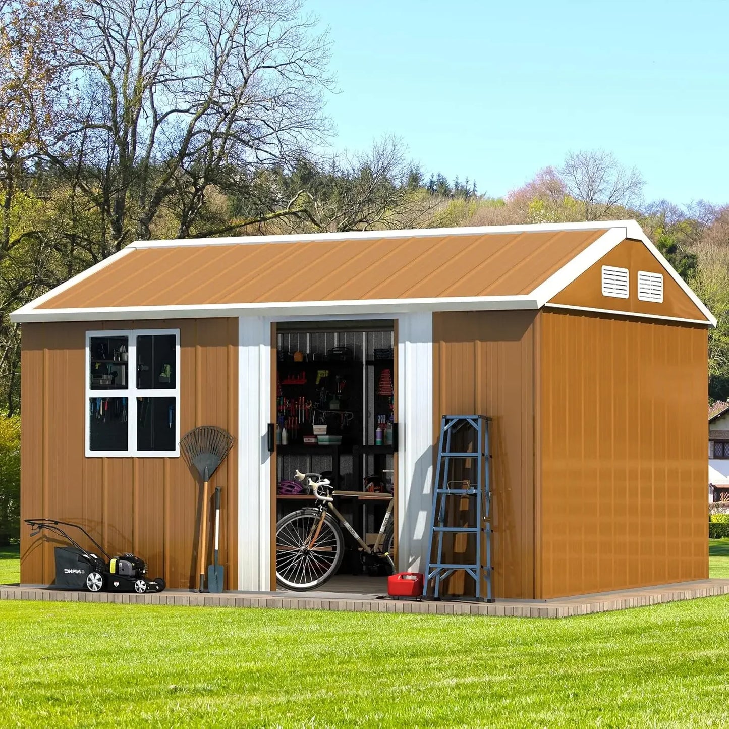 Metal Outdoor Storage Shed With Windows Door Ventilation Heavy Duty