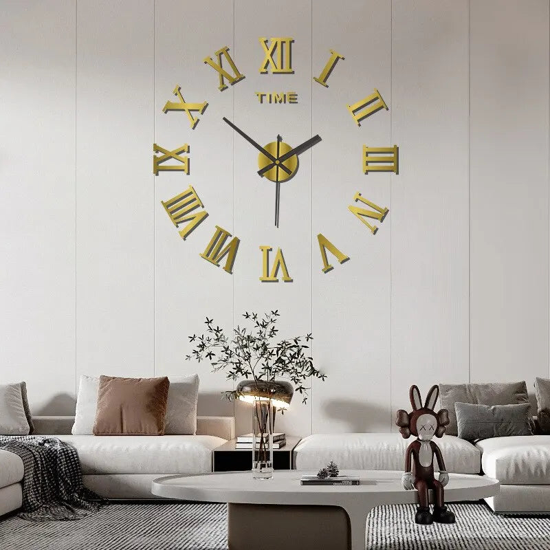 3D Acrylic Digital Wall Clock Roman Numerals Design Mirror