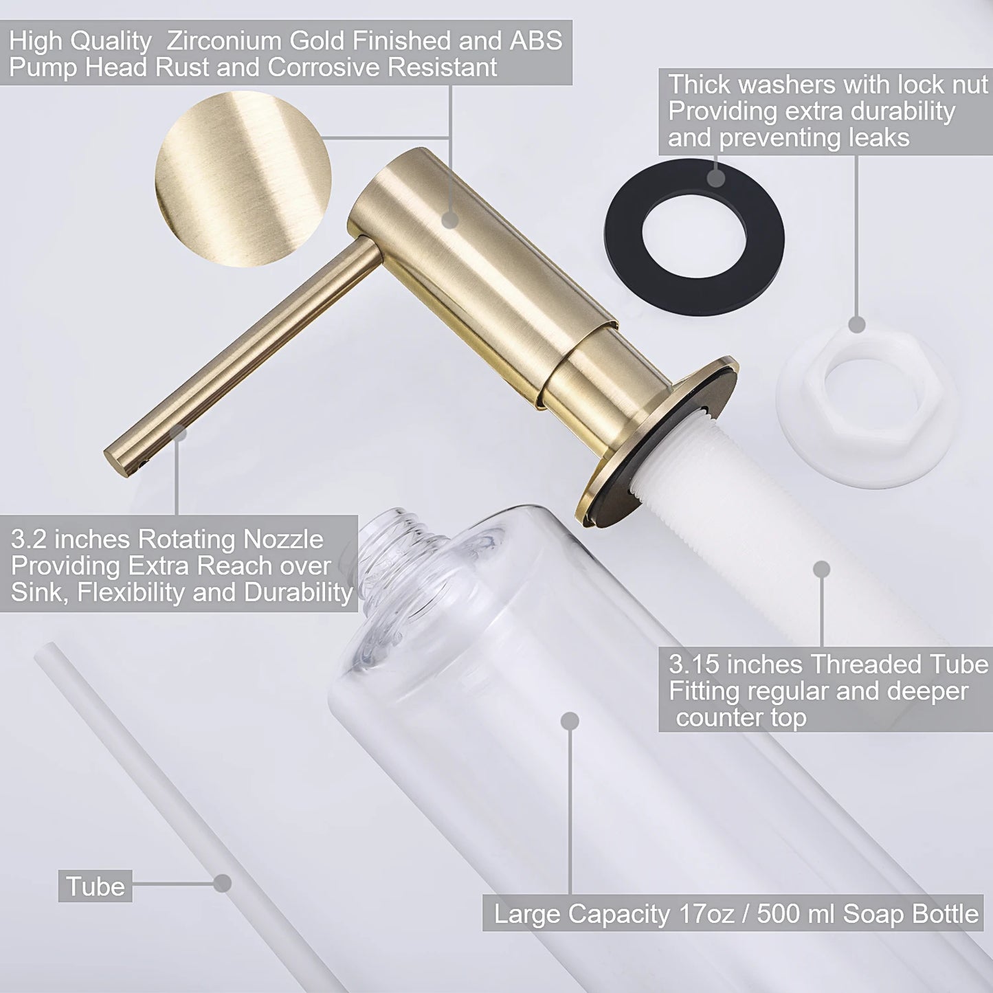 Samodra Black Liquid Soap Dispenser With Brass Pump Head